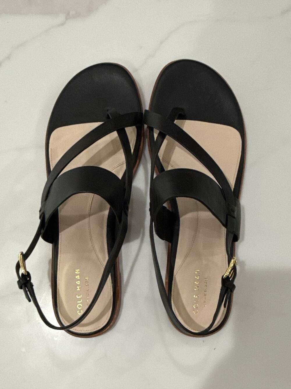 Cole Haan Women's Anica Lux Slingback Thong Sandals Black Leather Size 10B